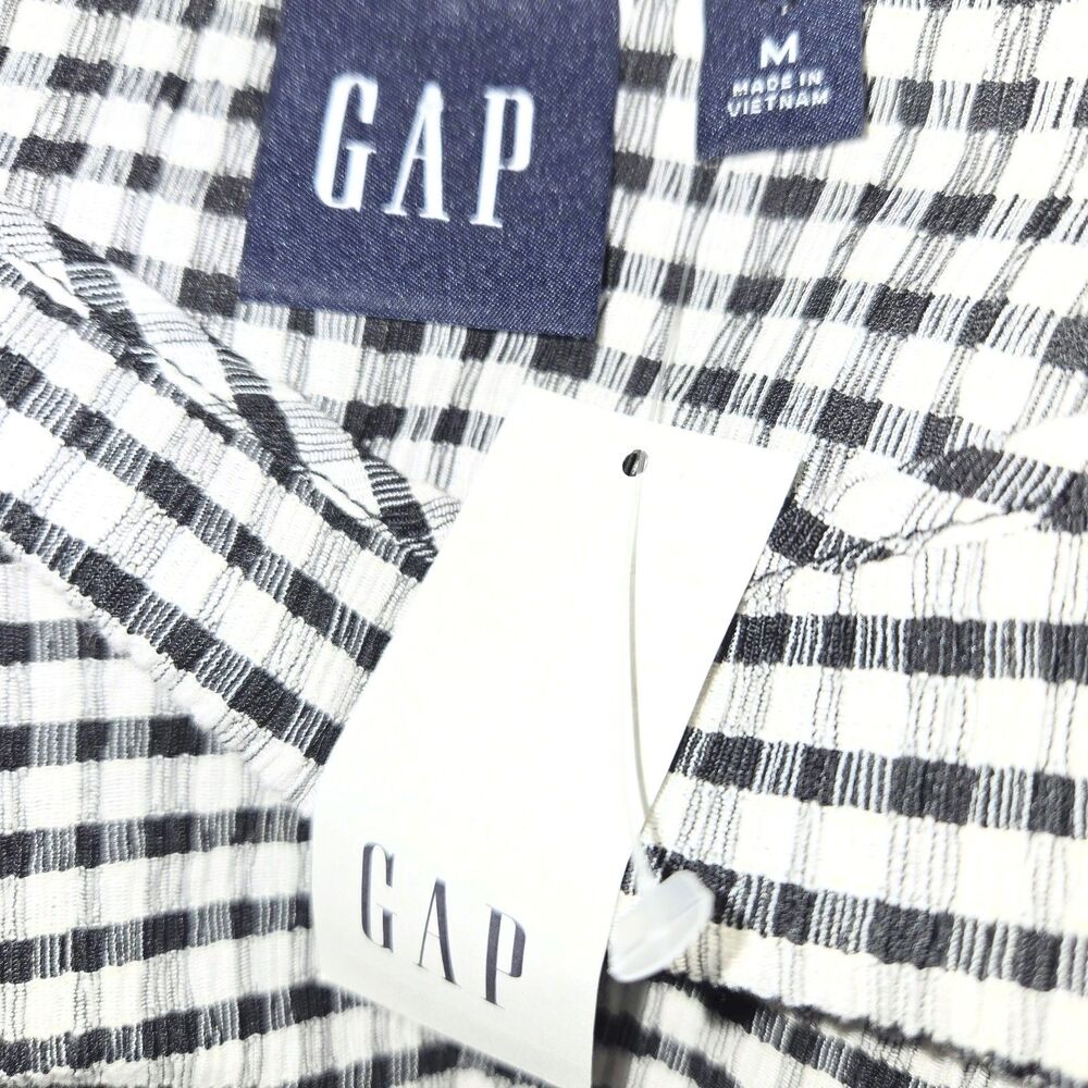 GAP Dress Gingham Mini Ruffle Hem Cotton Dark Blue/White Women Medium NEW NWT - Picture 7 of 9